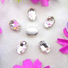 Oval Elliptical Shape Glass Non-AB Normal Colors Fancy Ellipse Shiny Handmade Sliver Gold Metal Claw Base, Sewing Crystal Hand Sewn Rhinestone Decoration Beads Flat Back With Holes Gems DIY Accessories Sew On Stones Strass For Decorating Clothes, Dress, Bags, Shoes, Brooches, Earrings, Handicrafts.