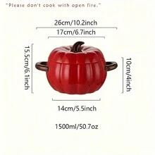 1set Dutch Oven Pot With Lid, Ceramic Pumpkin Dish, Halloween Christmas Pumpkin Pottery Dessert Saucepan, Baking Dish Cute Pumpkin Bowl, Covered Dutch Oven Ceramic Stockpot, Pumpkin-Shaped Casserole 50OZ,Christmas Gift - Multicolor - View 16