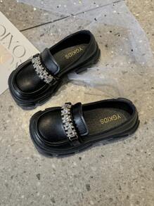 1 Pair New Fashion Rhinestone Decor Chain Slip-On Loafers For Girls - Black - View 8