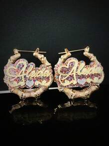 Brincos personalizados de acrílico com nome em formato de bambu, brincos de argola de bambu personalizados de 40 mm, placa de nome para mulheres, presente - Espelho amarelo dourado / seção de bambu redondo pastel brilhante 40mm-love - Ver 8