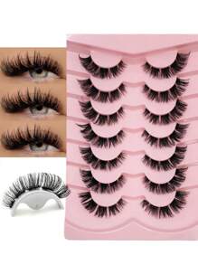 Rikuaild 7 pares de pestañas de ojo de gato, pestañas postizas naturales, suaves y esponjosas, pestañas cruzadas de Manga, pestañas naturales tenues,pestañas pestans extensiones de pestañas