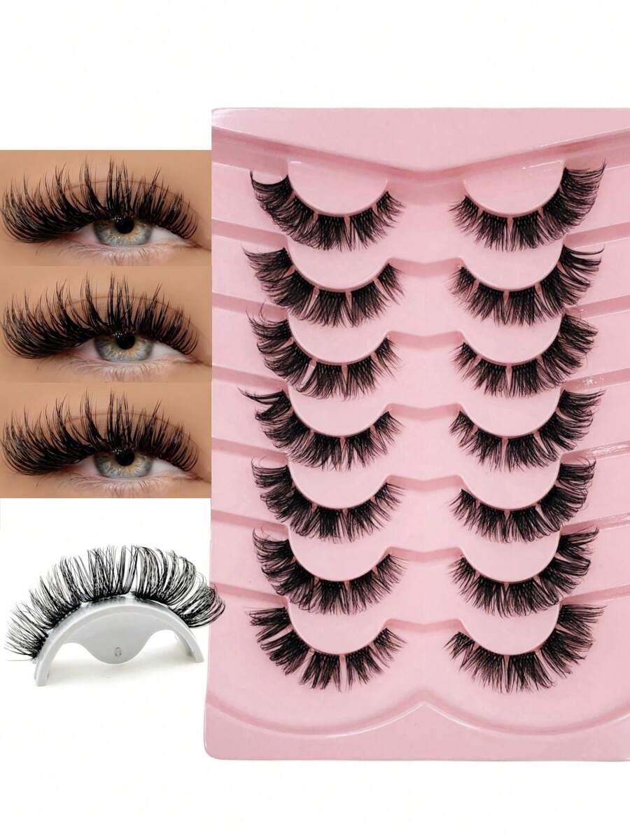 Rikuaild 7 pares de pestañas de ojo de gato, pestañas postizas naturales, suaves y esponjosas, pestañas cruzadas de Manga, pestañas naturales tenues,pestañas pestans extensiones de pestañas