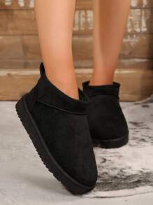 Fall/Winter 2024 New Wool Slippers For Women, Sheepskin One-Piece Thick Sole Snow Boots, Backless Slip-On Slides, Fashionable,Fur Boots - Black - View 6