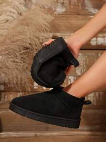 Fall/Winter 2024 New Wool Slippers For Women, Sheepskin One-Piece Thick Sole Snow Boots, Backless Slip-On Slides, Fashionable,Fur Boots - Black - View 4