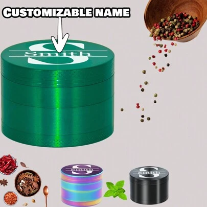 Personalized Grinder With Name, Metal Grinder, Monogram Spice Grinder, Grinding Machine, Herb Grinder, Spice Crusher, Kitchen Supplies, Household, Gift For Him Her, Handmade Gift For Christmas 2.5 Inch