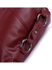 2024 New Luxury Women's Handbag, Large Capacity Shoulder Bag, PU Leather Tote Bag - Burgundy - View 11