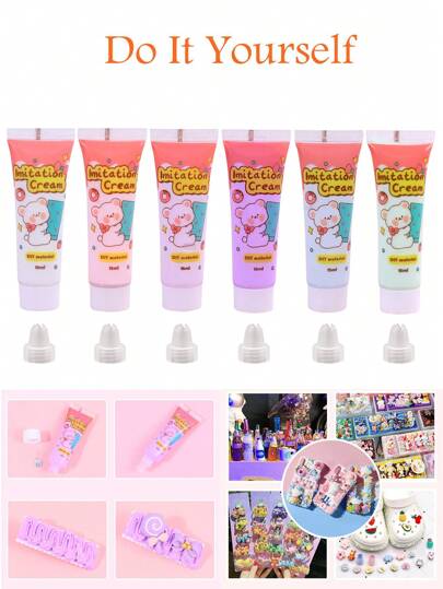 6pcs/Set Unisex 15g Faux Cream Resin Crafts For DIY Hair Clips, Phone Cases, Stationery Holders, Daily Use Summer, School