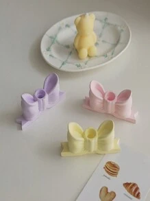 1pc Candy Color Cartoon Bow-Knot Candlestick, Creative Decor Pink Gypsum Bow Candle Holder - Multicolor - View 3