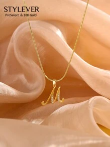 STYLEVER 1Pc New Luxury  A-Z 26 Letter Pendant Necklace, Electro -Plated 18K Gold Men Women Initial Name Letter Charm Necklace