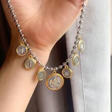 1 pieza, Collar de San Benito de color dorado de aleación de metal, cuentas de cobre chapadas en oro de 18K - Collar con dijes - Ver 1