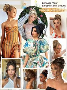 Kẹp tóc búi rối cho nữ, kẹp tóc búi xoăn gợn sóng rối, kẹp tóc búi phồng bằng tóc giả (Màu xám) - Xám - Xem 8