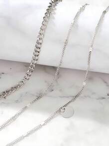 1pc European & American Style Multi-Layer Geometric Pendant Chain Necklace Set, Simple & Chic Design For Women - Multicolor - View 7