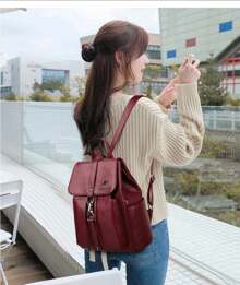 Women's Medium Backpack In Synthetic Leather, Kangaroo Bag Style - Blue - View 11
