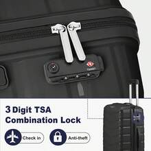 FCH V 条纹三合一 PP 拉杆箱 20 英寸 24 英寸 28 英寸 PP 铁质拉杆箱 经典颜色 - 黑色（粒面图案）行李箱套装行李箱套装行李箱旅行箱行李箱耐用旅行行李箱随身携带 - 黑色 - 查看 3