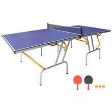 8FT Mid-Size Table Tennis Table Foldable & Portable Ping Pong Table Set For Indoor Games With Net, 2 Table Tennis Paddles And 3 Balls - Blue - View 1