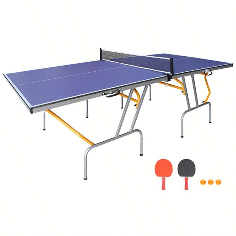 8FT Mid-Size Table Tennis Table Foldable & Portable Ping Pong Table Set For Indoor Games With Net, 2 Table Tennis Paddles And 3 Balls - Blue - View 1