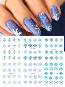 1 张雪花冬季贴纸美甲装饰彩色蓝粉色白色雪花水贴花指甲转印滑块圣诞节设计女士女孩美甲修指甲 - 彩色 - 查看 7