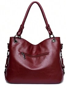 2024 New Luxury Women's Handbag, Large Capacity Shoulder Bag, PU Leather Tote Bag - Burgundy - View 7