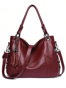 2024 New Luxury Women's Handbag, Large Capacity Shoulder Bag, PU Leather Tote Bag - Burgundy - View 2