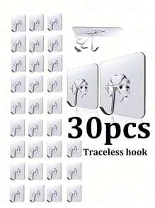 30pcs/10pcs Traceless Adhesive Hooks Strong Load-Bearing Wall Hanging Shelf, Transparent, Waterproof, Rustproof, Suitable For Kitchen, Bathroom, Living Room Without Damaging The Walls