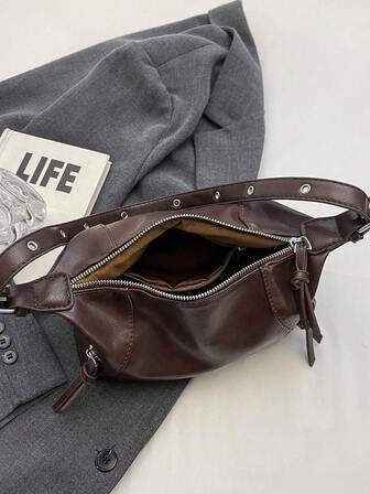 2025 New Women's Shoulder Bag, Small Niche Design Top Handle Bag, Casual And Versatile Simple Fashion Underarm Bag, Comfortable PU Fabric Solid Color, Zipper Closure, Adjustable Long Strap, Spacious, Spring/Summer Pillow Shape