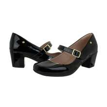 Women's Patent Leather Doll Dress Shoes, Medium Low Block Heel, Pointed Toe, Comfortable, Colorful, Various Colors, Black, Black, Nude, Pink, Rose, Pinkish, Red, White - Ref. 6484 - Black - View 5
