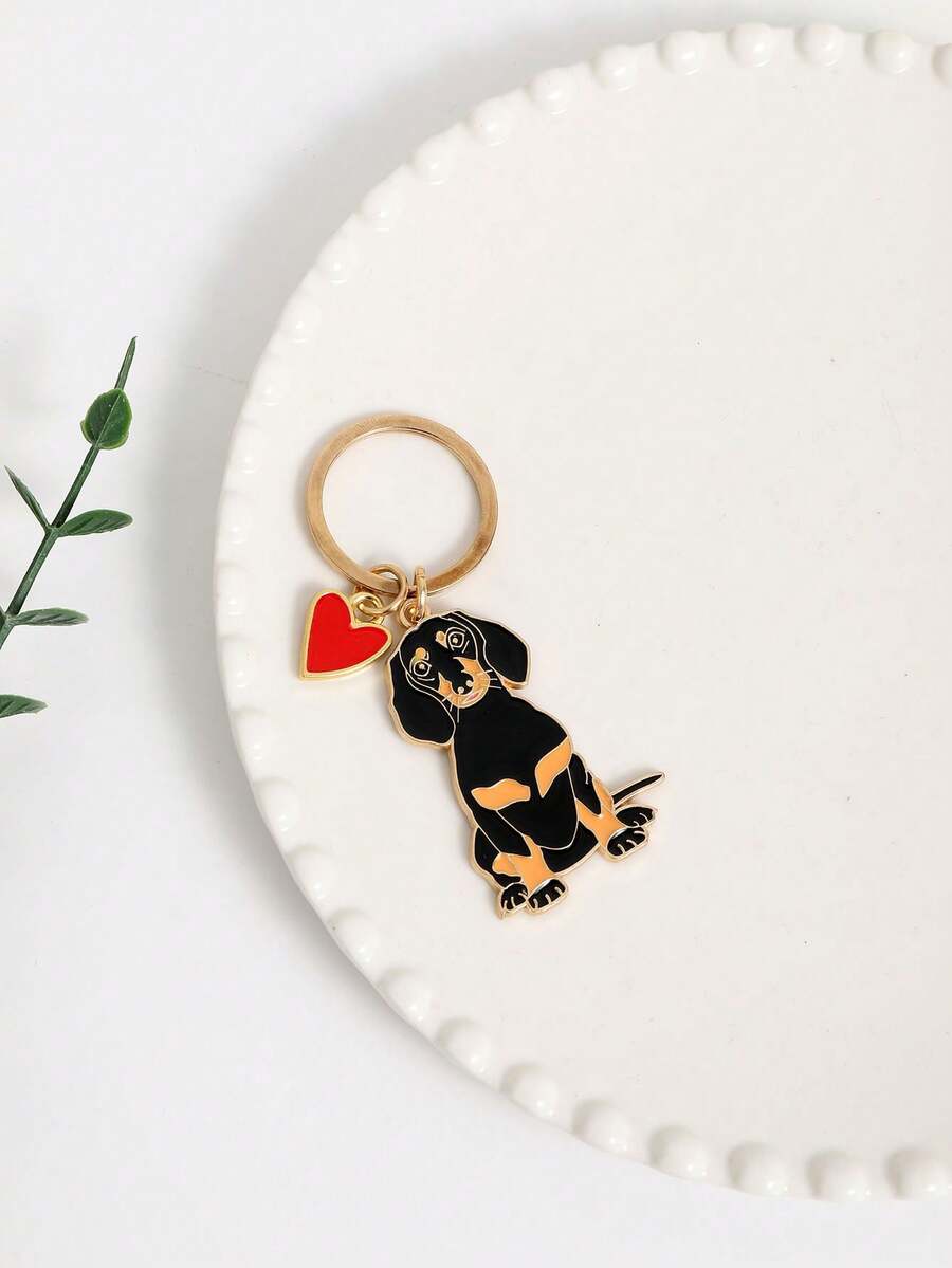 1 件金属红色爱心吊饰腊肠狗钥匙链宠物腊肠犬戒指适用于包包吊坠汽车钥匙圈珠宝朋友礼物