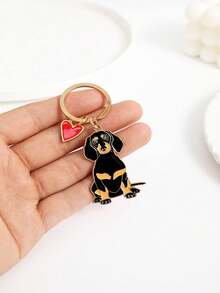 1 件金属红色爱心吊饰腊肠狗钥匙链宠物腊肠犬戒指适用于包包吊坠汽车钥匙圈珠宝朋友礼物 - 黑色 - 查看 5