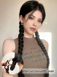 1件/2件装长款编织马尾辫合成假发接发，女士马尾辫配发带，采用合成纤维制成，多种长度可选，适合圣诞节、日常佩戴、派对等场合。 - 棕色 - 查看 3