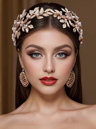 Bride Boho Gold Leaf Headband, Handmade Alloy Floral Wedding Headpiece, Elegant Soft Hair Accessory For Bridal, Wedding Dress Halloween