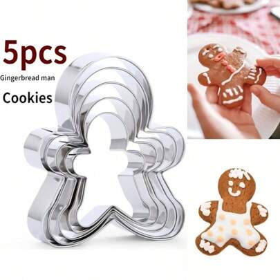 5 件/套，圣诞节；姜饼人饼干切割模具，厨房烘焙工具，厨房配件。圣诞装饰品圣诞装饰圣诞礼物圣诞派对用品