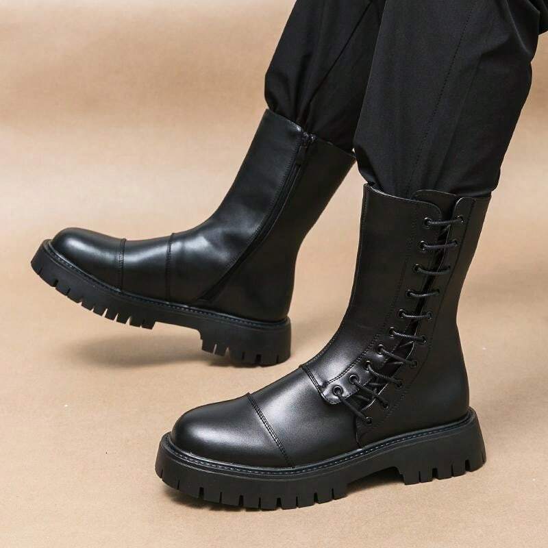 Men's Goth Punk Multi-Buckle High-Top Leather Boots – Skull Decor