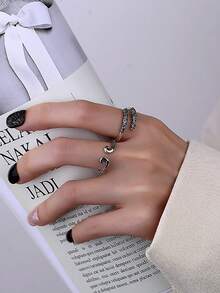 Nhẫn đôi bạc Sterling 925 màu đen huyền thoại Wukong, nhẫn vàng, nhẫn cổ điển sáng tạo có thể điều chỉnh, quà tặng hoàn hảo cho cặp đôi/chị em gái/quà kỷ niệm - Bạc - Xem 2