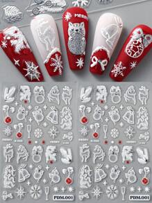 2 件冬季雪花雪人麋鹿铃铛美甲贴纸圣诞蝴蝶结粘性贴花装饰新年美甲 DIY 用品 - 彩色 - 查看 4