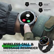 EIGIIS 1 件男士黑色智能手表(接听/拨打电话),1.45 英寸高清大屏幕坚固智能手表,带手电筒 100 多种运动模式睡眠监测计步器闹钟相机手表,兼容 iOS Android 手机 - 黑色 - 查看 4