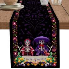 Mexican Day Of The Dead Table Runner Holiday Party Decor Mexico Day Of The Dead Sugar Skull Table Cover Dining Room Kitchen Home Table Decoration - Multicolor - View 10