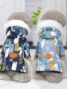 Thickened Denim Hooded Windbreaker Jacket For Pets, Distressed Design, Warm For Cats/Dogs In Autumn & Winter - Royal Blue - View 1