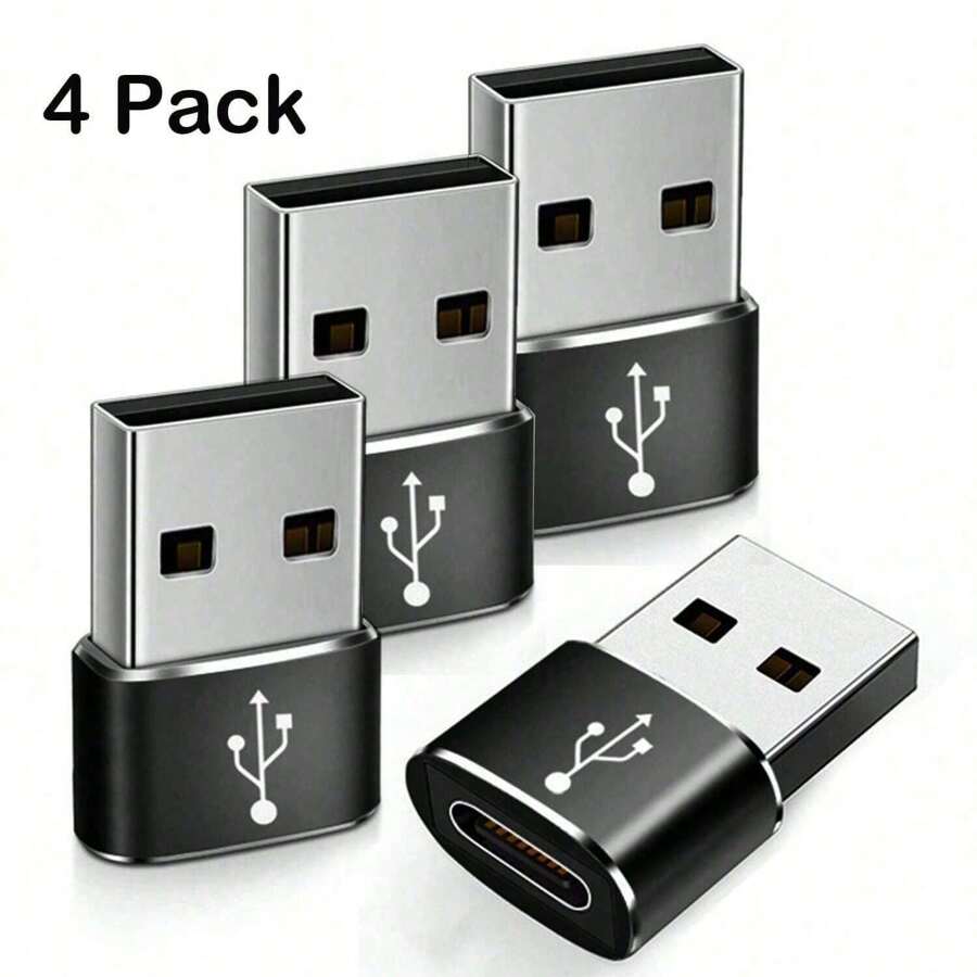 Bộ chuyển đổi USB sang USB C, 1-4 gói, bộ chuyển đổi sạc Type C cái sang A đực, tương thích với iPhone 16 15 14 13 12 Pro Max Plus, I-Watch Ultra I-Watch 8 7, tương thích với , tương thích với 9 10 Air 5 Mini 6 - màu đen - Xem 1