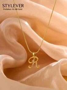 STYLEVER 1Pc New Luxury  A-Z 26 Letter Pendant Necklace, Electro -Plated 18K Gold Men Women Initial Name Letter Charm Necklace