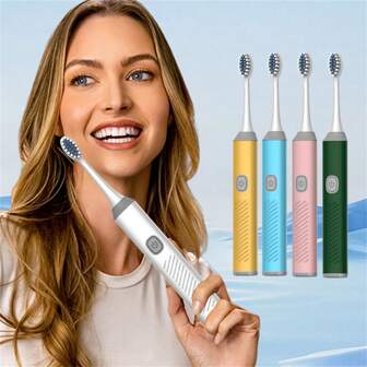 New Electric Toothbrush, Fully Automatic, Stylish, Intelligent, One-Touch Start, Suitable For Men And Women, Soft Bristles, Gentle On Gums, White, Blue, Pink, Red, Green, Simple, Oral Care, Adult, Gift For Boyfriend, Wife, Girlfriend (Batteries Not Included)