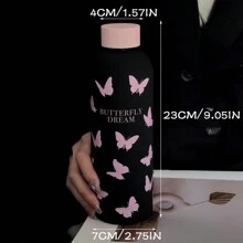 1 件粉色蝴蝶系列保温水瓶，双层不锈钢杯，真空保温瓶，旅行和户外运动杯，咖啡杯，平底杯，汽车杯，四季饮具，生日和节日礼物，500ml/17oz 返校 - 彩色 - 查看 2