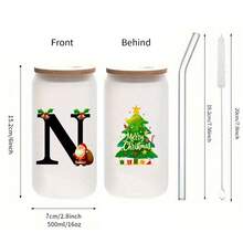 1 chiếc cốc thủy tinh mờ 16oz dùng cho Giáng sinh có in chữ 3D, nắp tre và ống hút, thích hợp đựng đồ uống đá, cà phê đá, quà tặng Giáng sinh cho gia đình và bạn bè - Nhiều màu - Xem 21