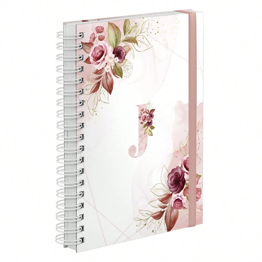 iscool Daily Planner Plus 2025 Floral Monogram Initial Letter J - 白色和粉紅色 - 查看 1