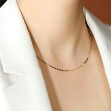 1pc Premium European Style 18K Gold Plated Flat Star Charm Necklace, 2mm Hypoallergenic Chain 16-30 Inches, Suitable For Pendant DIY Jewelry Making Or Daily Wear, Party & Holiday Gifts
