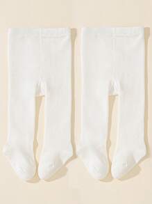1/2 Pairs Girls Solid Color Pantyhose Classic All-Match Soft & Comfortable Sports Tights, Suitable For Daily Wear Or Festival Gift - White - View 6