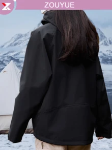 1 pieza Impermeable, ligero, abrigo de lluvia para mujer con capucha, chaqueta de senderismo - Negro - Ver 2