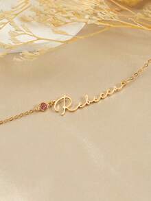 定制诞生石项链，带有 12 个月的草书英文名称，不锈钢女士项链，最佳生日/母亲节礼物 - 金色 - 查看 6