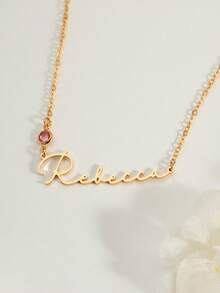 定制诞生石项链，带有 12 个月的草书英文名称，不锈钢女士项链，最佳生日/母亲节礼物 - 金色 - 查看 3