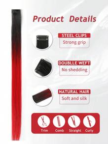 5片装黑红混色夹式接发，20英寸长直发，合成材质，适合万圣节装扮、时尚派对、圣诞节、新年等场合，可作为女士礼物，也适用于圣诞节、新年狂欢节、音乐节（黑红混色） - 彩色 - 查看 5