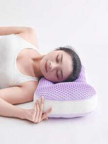 TPE Pressure Relief Pillow With Micro-Dynamic Neck Support For Better Sleep, Soft & Breathable, Washable Gel Pillow, Bedding, Home - Purple - View 8